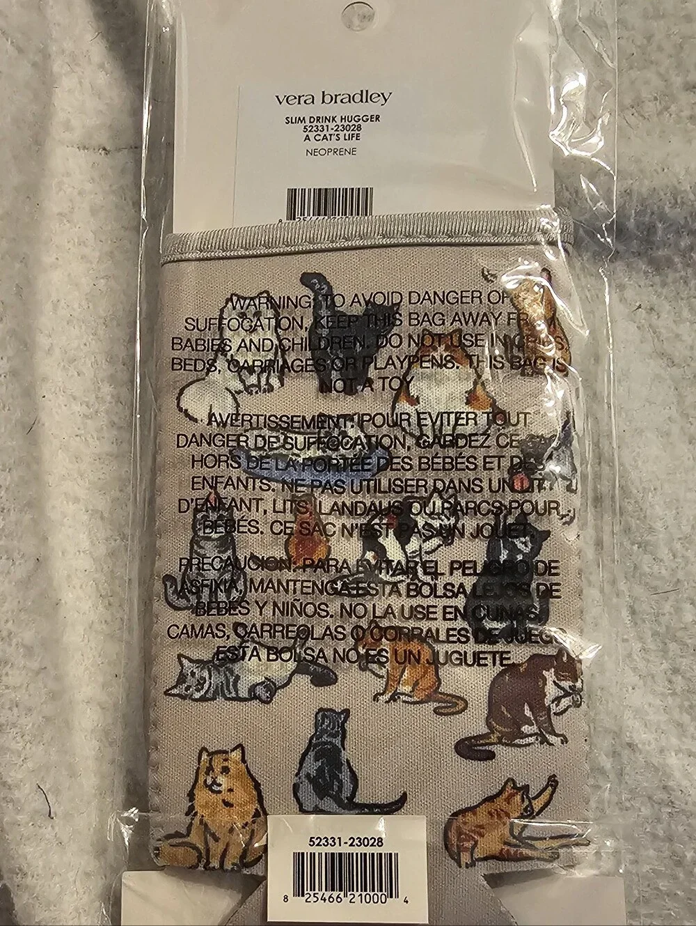 Vera Bradley A Cat's Life Slim Drink Can Koozie